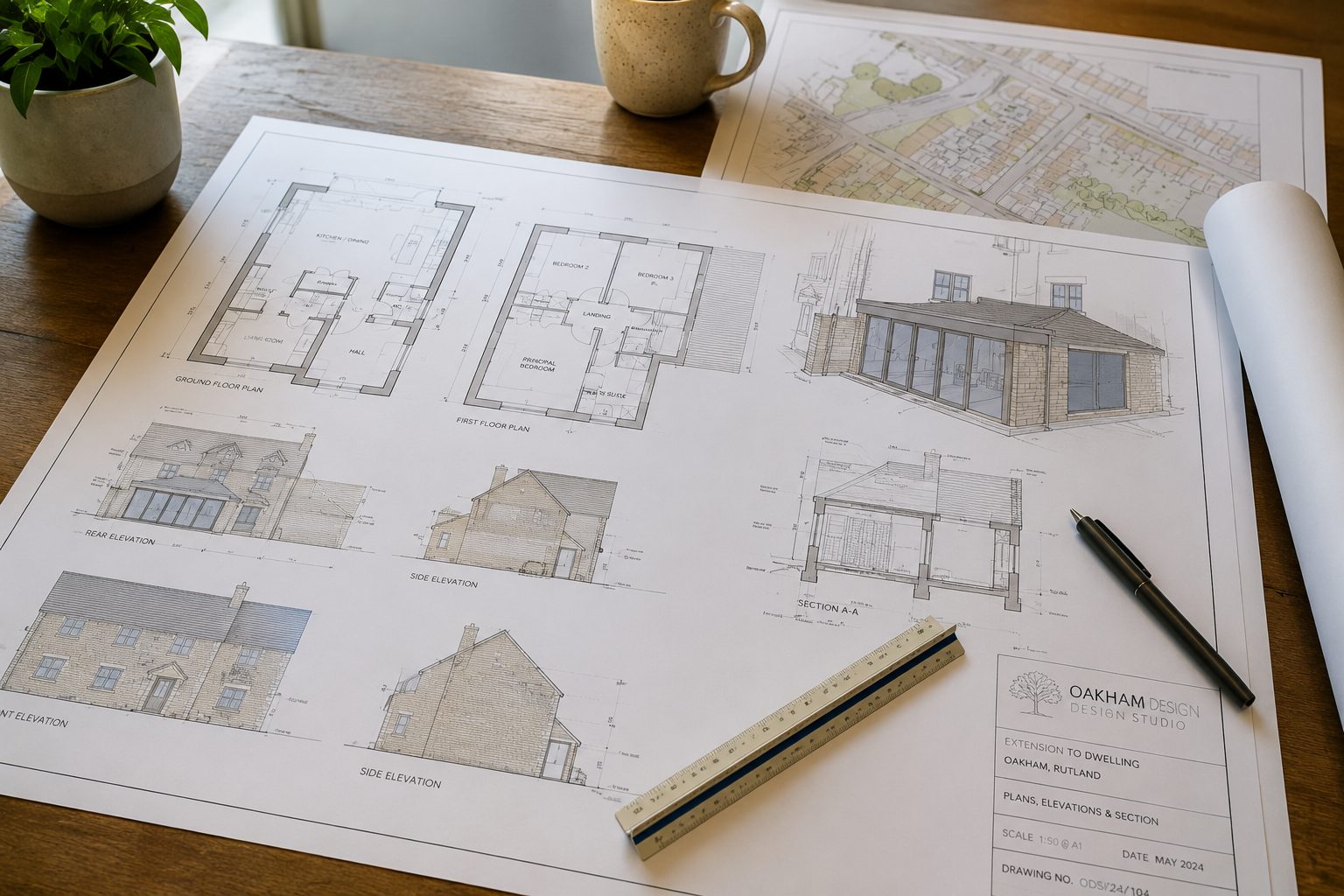 Architectural plans for an Oakham extension