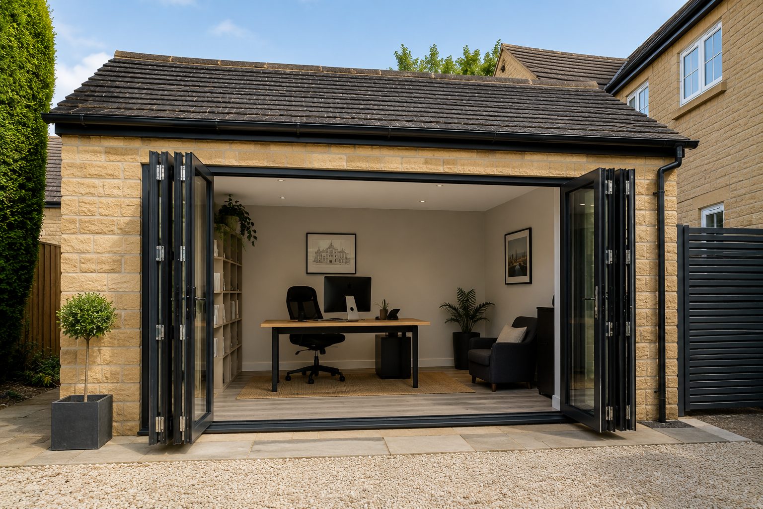 Converted garage used as a home office in an Oakham house