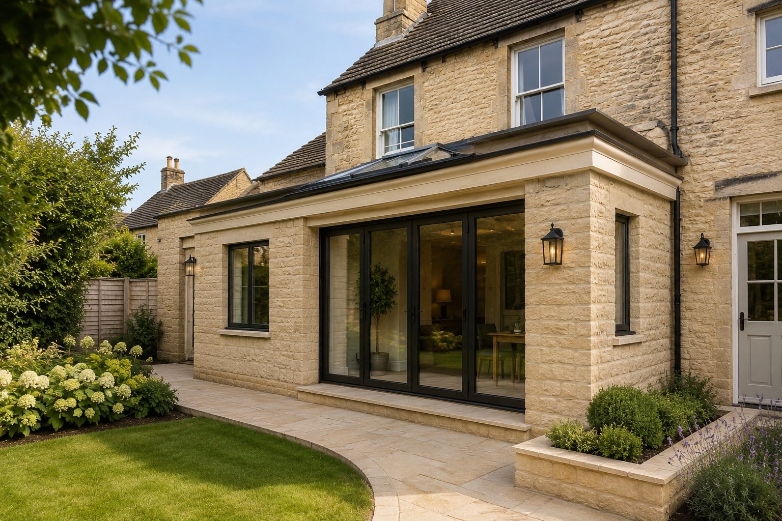 Porcelain patio with seating at a Corby home
