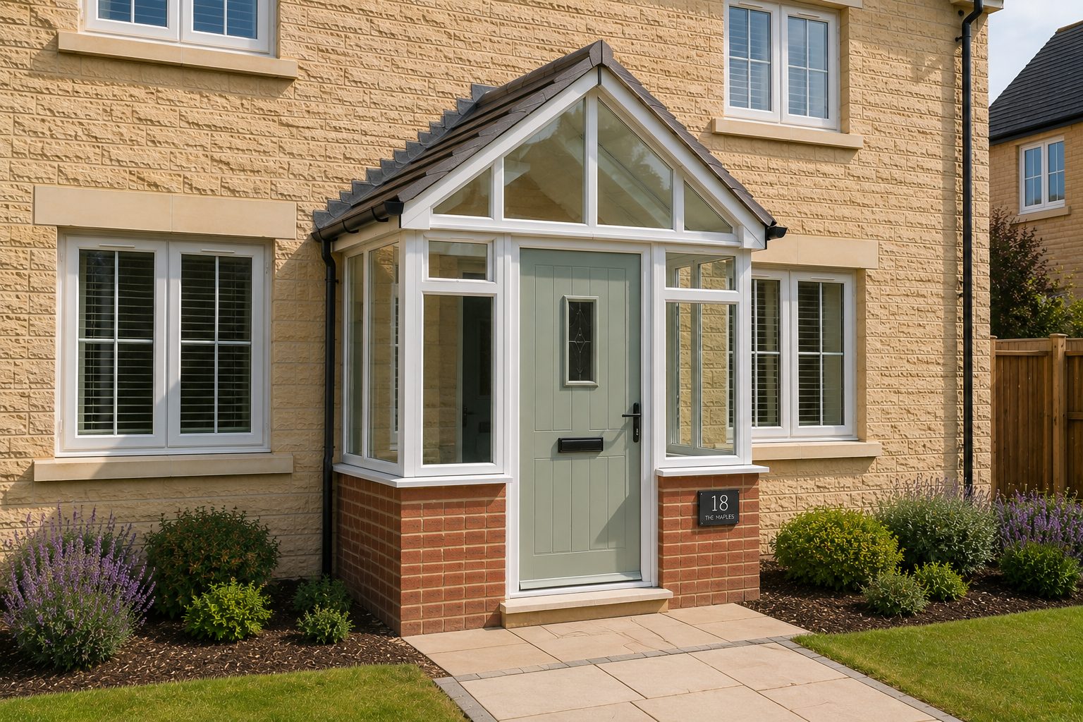 Glazed porch with brick base on an Uppingham home