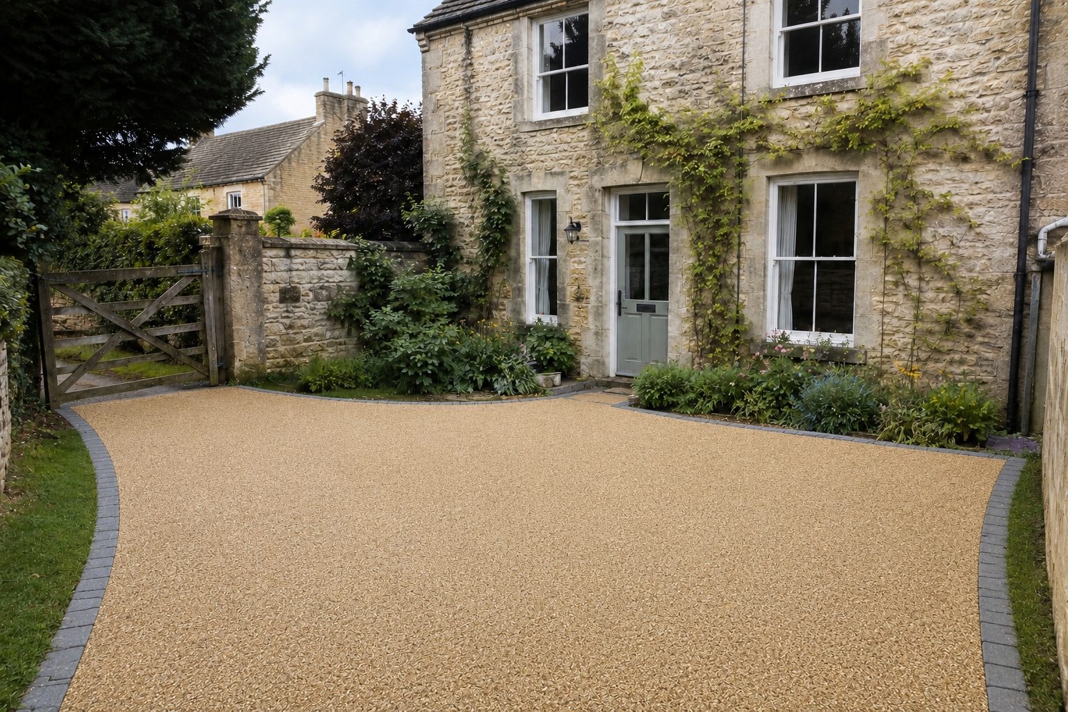 Finished golden resin bound driveway