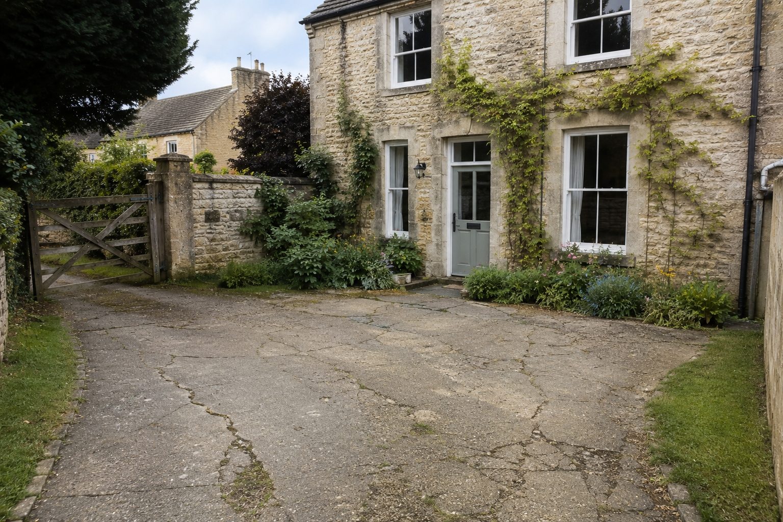 Old cracked driveway before resurfacing